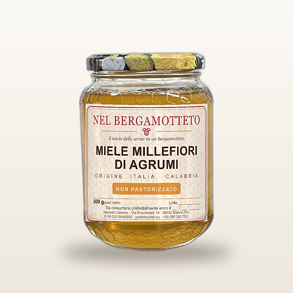 Vasetto di miele millefiori di agrumi Nel Bergamotteto da 500 g